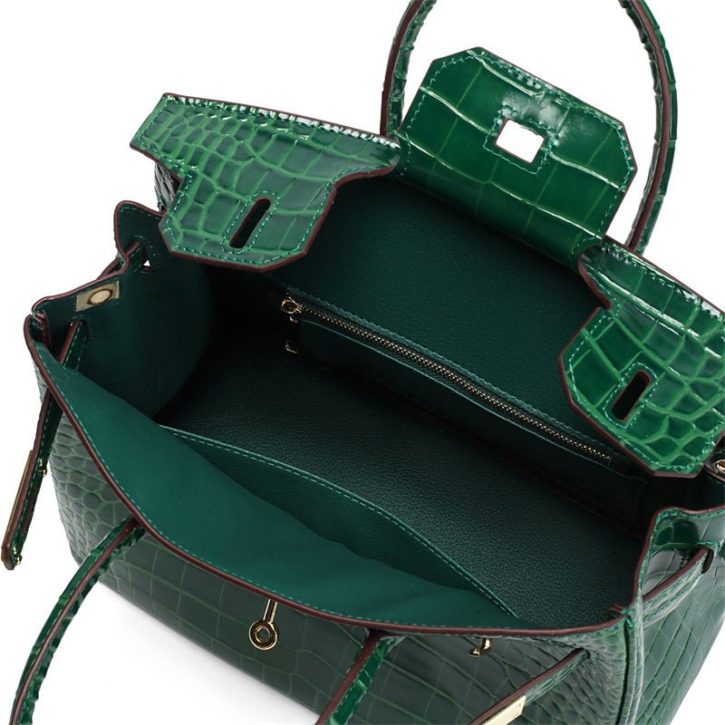 The Tabby | Luxury Crocodile-Embossed Handbag – Elegant Emerald Green - Top-handle Bag from Aurora-Bags