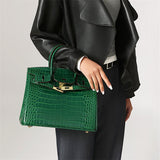 The Tabby | Luxury Crocodile-Embossed Handbag – Elegant Emerald Green - Top-handle Bag from Aurora-Bags