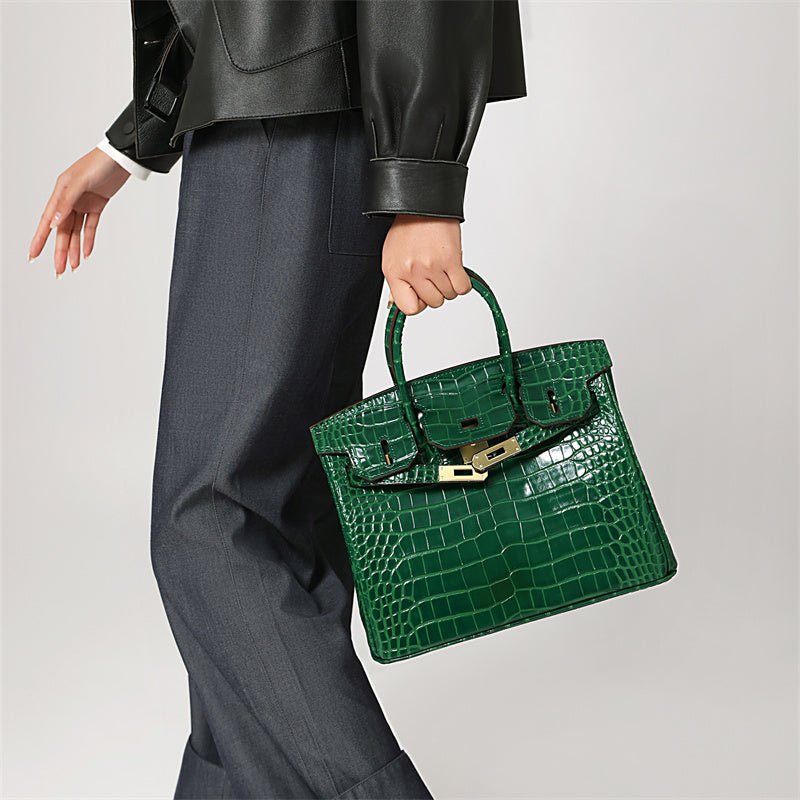 The Tabby | Luxury Crocodile-Embossed Handbag – Elegant Emerald Green - Top-handle Bag from Aurora-Bags