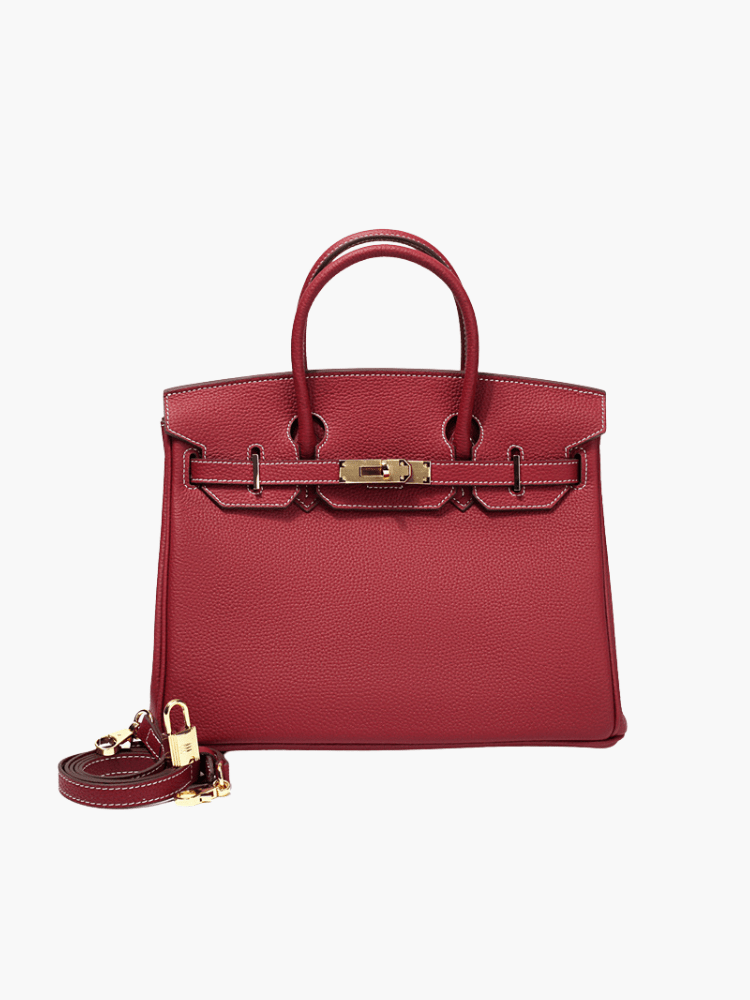 Burgundy Litchi Grain soft Leather Satchel Bag Big Handbags for Work - from Aurora-Bags for sale at Aurora-Bags