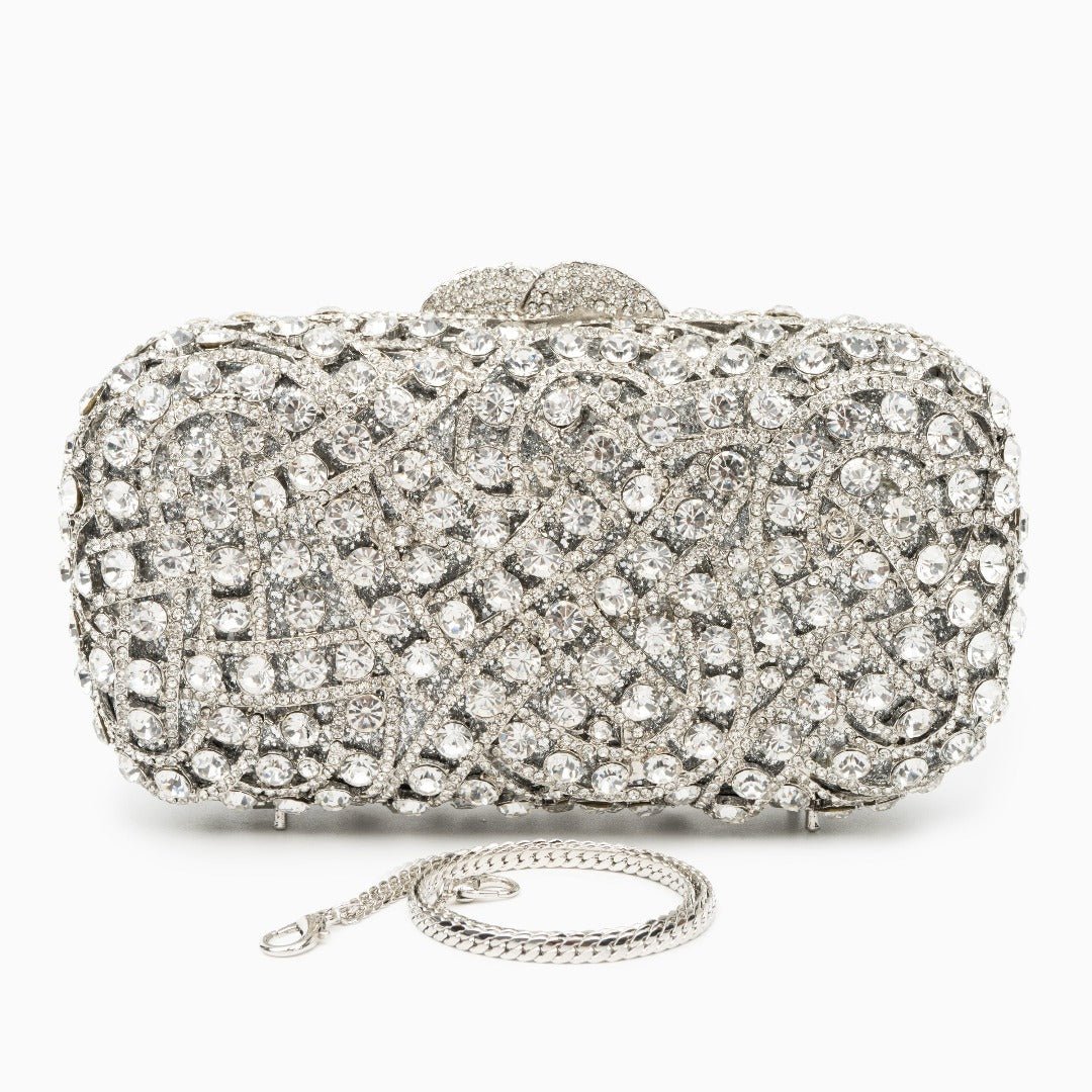 The Valentina | Rhinestones Clutch Bag - Silver - Aurora-Bags