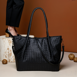 Belle | Black Woven Leather Tote Bag – Chic & Spacious