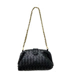 Veyndra | Black Woven Leather Chain Bag – Elegant & Chic