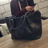 Belle | Black Woven Leather Tote Bag – Chic & Spacious