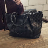 Belle | Black Woven Leather Tote Bag – Chic & Spacious