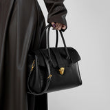 Genevieve | Black Classic Leather Satchel – Elegant & Timeless