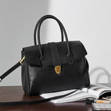 Genevieve | Black Classic Leather Satchel – Elegant & Timeless