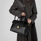 Genevieve | Black Classic Leather Satchel – Elegant & Timeless