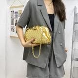Veyndra | Black Woven Leather Chain Bag – Elegant & Chic