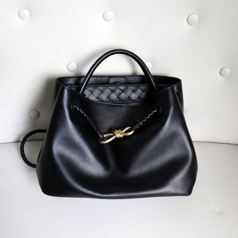 Melisande | Elegant Brown Leather Drawstring Bag – Chic & Timeless Design