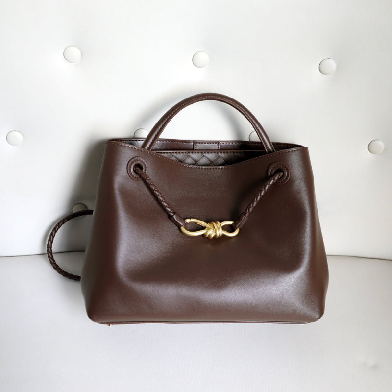Melisande | Elegant Brown Leather Drawstring Bag – Chic & Timeless Design