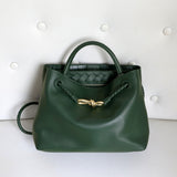 Melisande | Elegant Brown Leather Drawstring Bag – Chic & Timeless Design