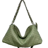 Thessaly | Sage Green Woven Leather Hobo Bag – Chic, Soft & Effortlessly Stylish