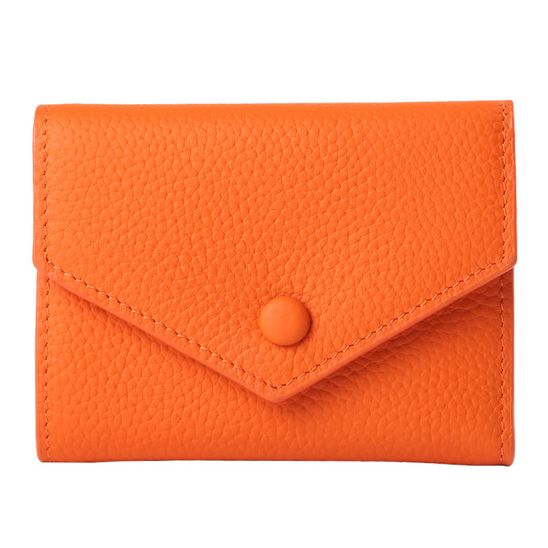 Emma | Orange Pebbled Leather Mini Wallet – Chic & Compact