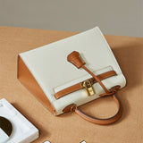 The Kelly |  Leather  Ivory & Tan Top Handle Bag – Classic & Sophisticated