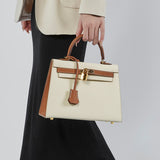 The Kelly |  Leather  Ivory & Tan Top Handle Bag – Classic & Sophisticated