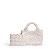 Small Woven Leather Top Handle Bag – Handcrafted Mini Tote with Interior Pocket