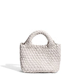 Small Woven Leather Top Handle Bag – Handcrafted Mini Tote with Interior Pocket