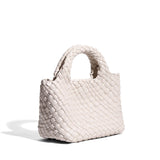 Small Woven Leather Top Handle Bag – Handcrafted Mini Tote with Interior Pocket