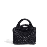 Small Woven Leather Top Handle Bag – Handcrafted Mini Tote with Interior Pocket