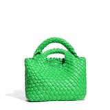 Small Woven Leather Top Handle Bag – Handcrafted Mini Tote with Interior Pocket