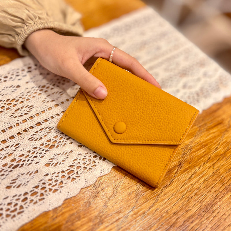 Emma | Orange Pebbled Leather Mini Wallet – Chic & Compact