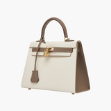 Elena | Ivory & Taupe Structured Handbag – Classic & Elegant